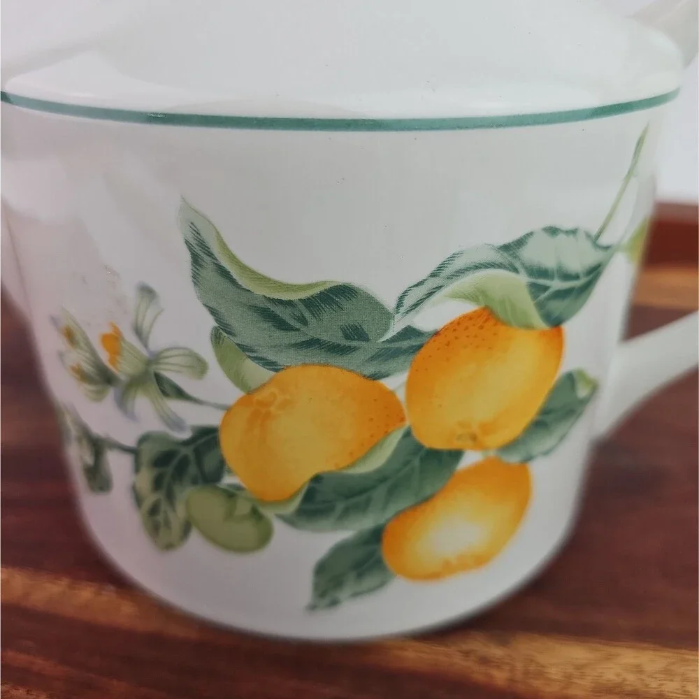 Julie Pople Country Fruit Collection Tea Pot Farmhouse Decor White Yellow Green